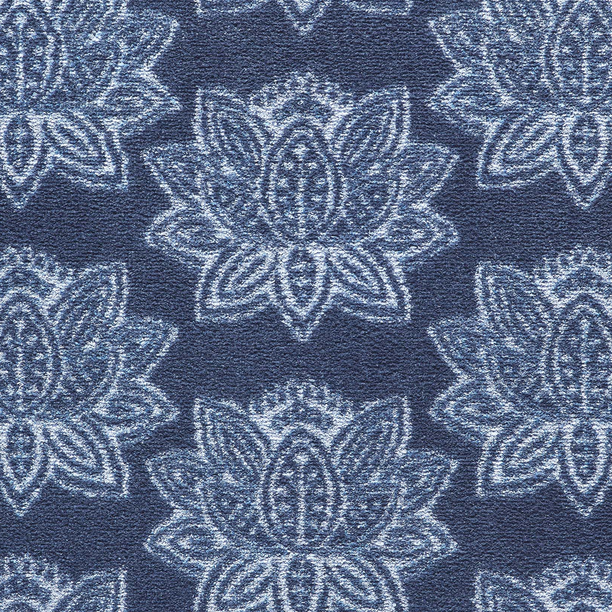 Woodblock 1 Navy Runner in navy- a 100% recycled cotton runner featuring a white and navy heritage pattern.