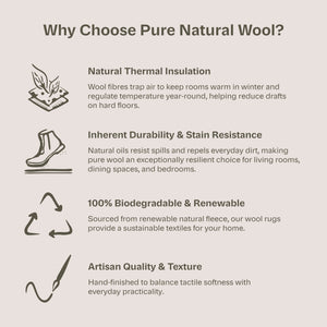 Hug Rug wool rug features and benefits infographic