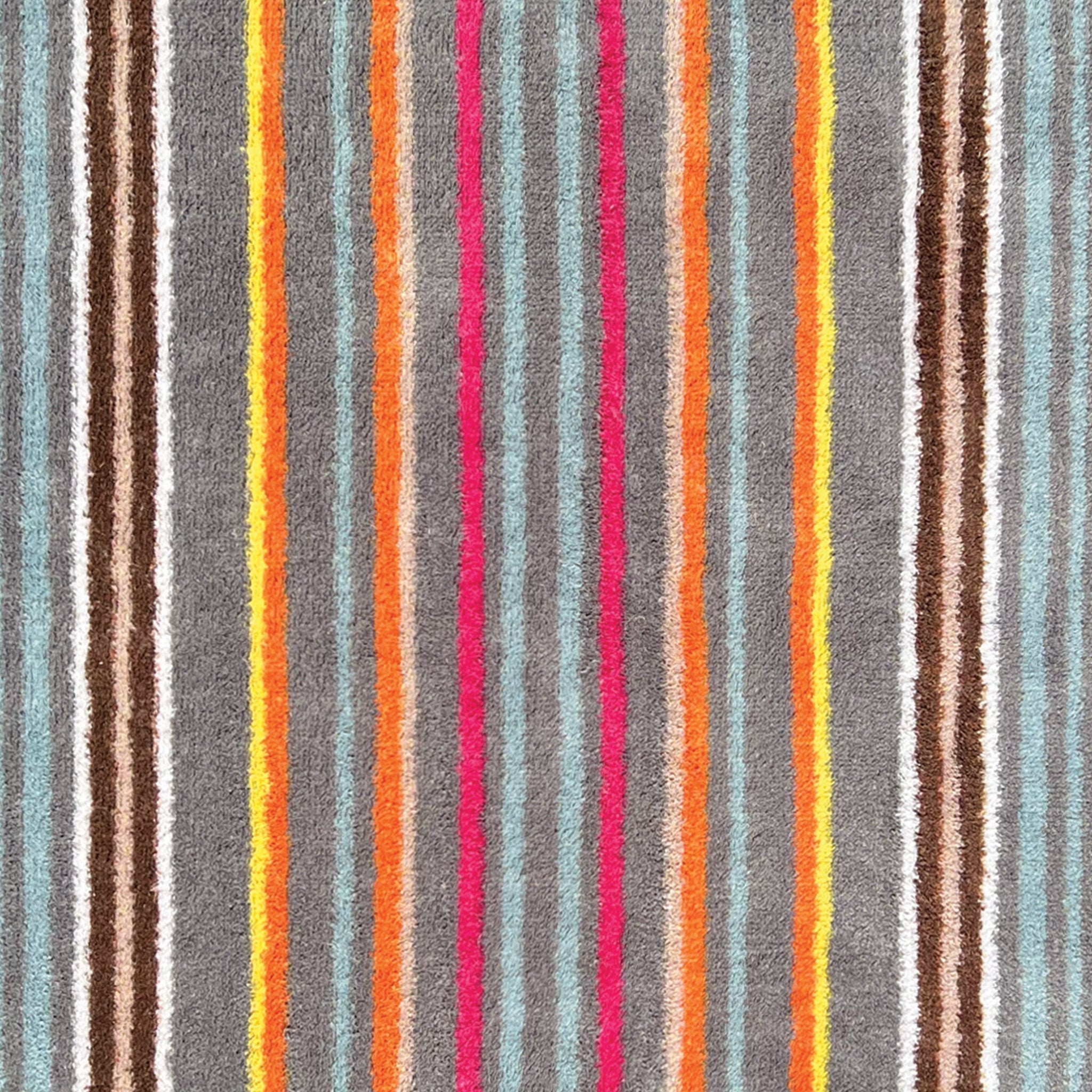 Designer 13 Washable Runner in Grey- a 100% recycled cotton runner featuring bright multicoloured vertical stripes.