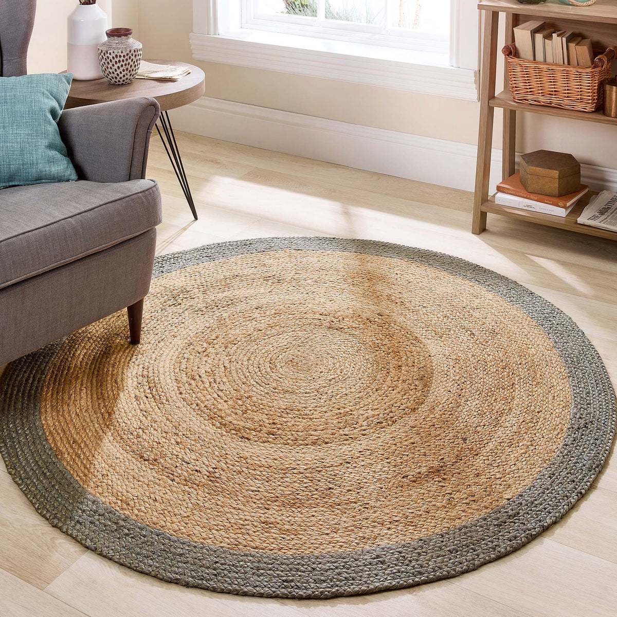 Jute Border Rug Sage Green Circle