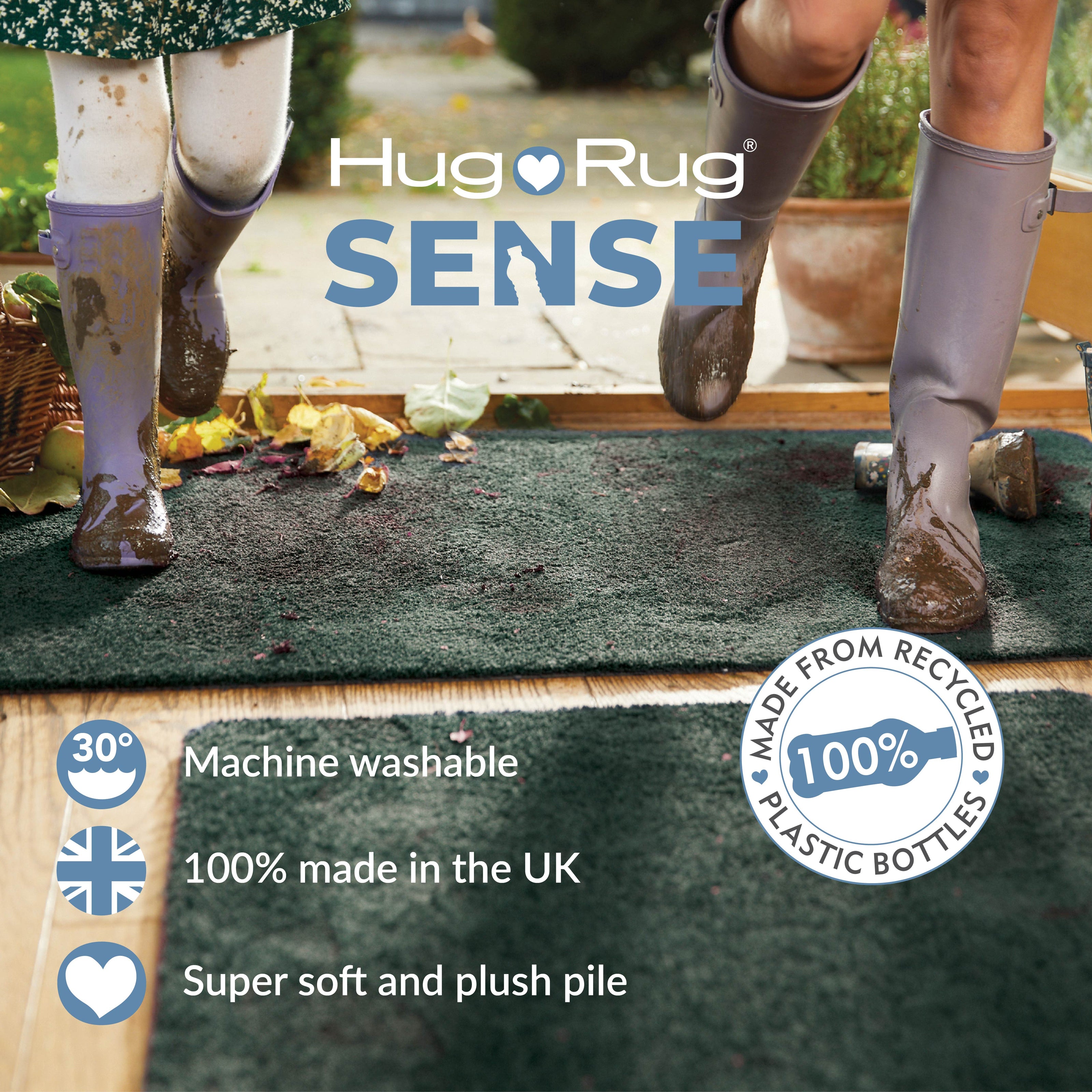 Sense French Navy Doormat made from 100% recycled content, fully machine washable.