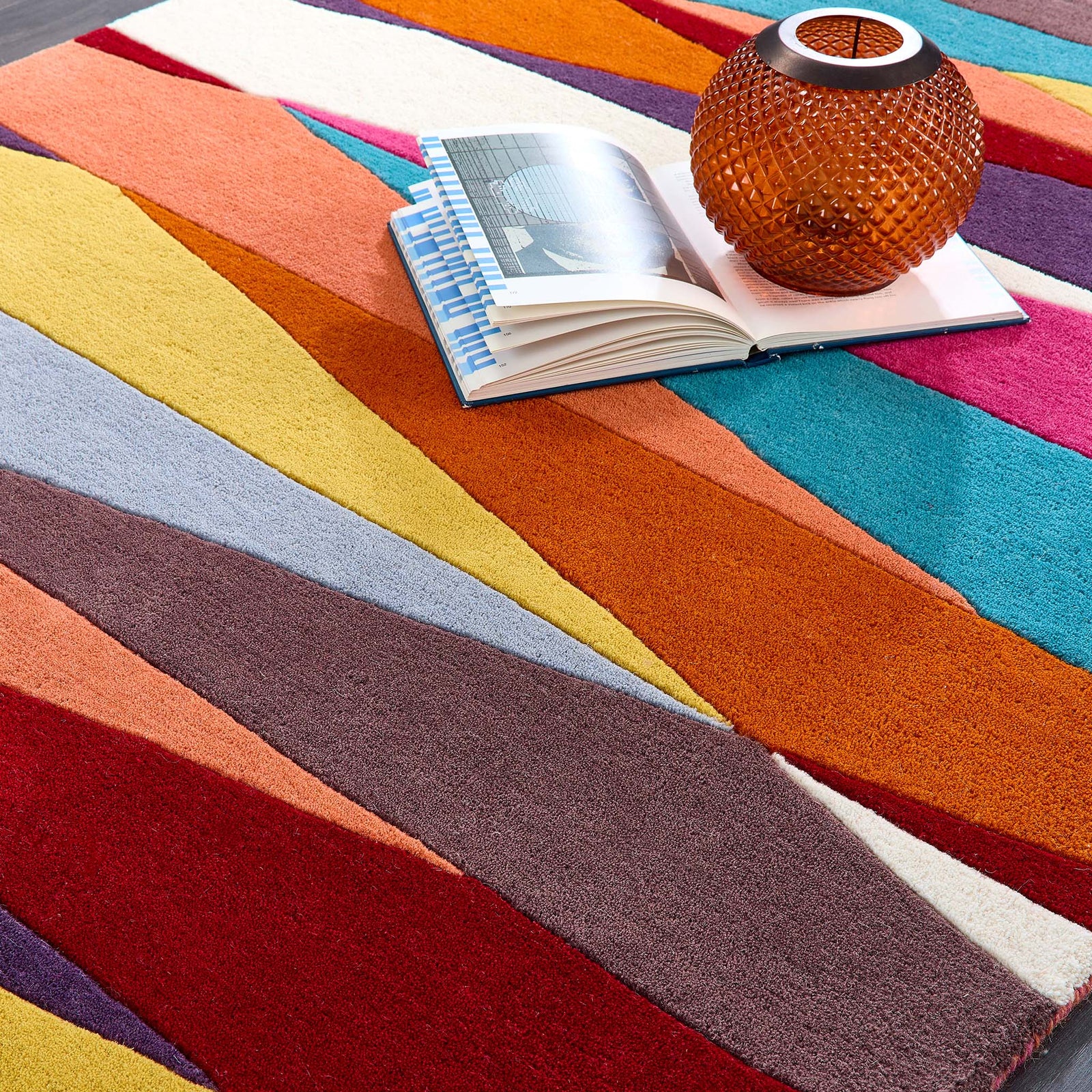 Shard Multi Rug made from 100% wool, featuring a geometric design.  
