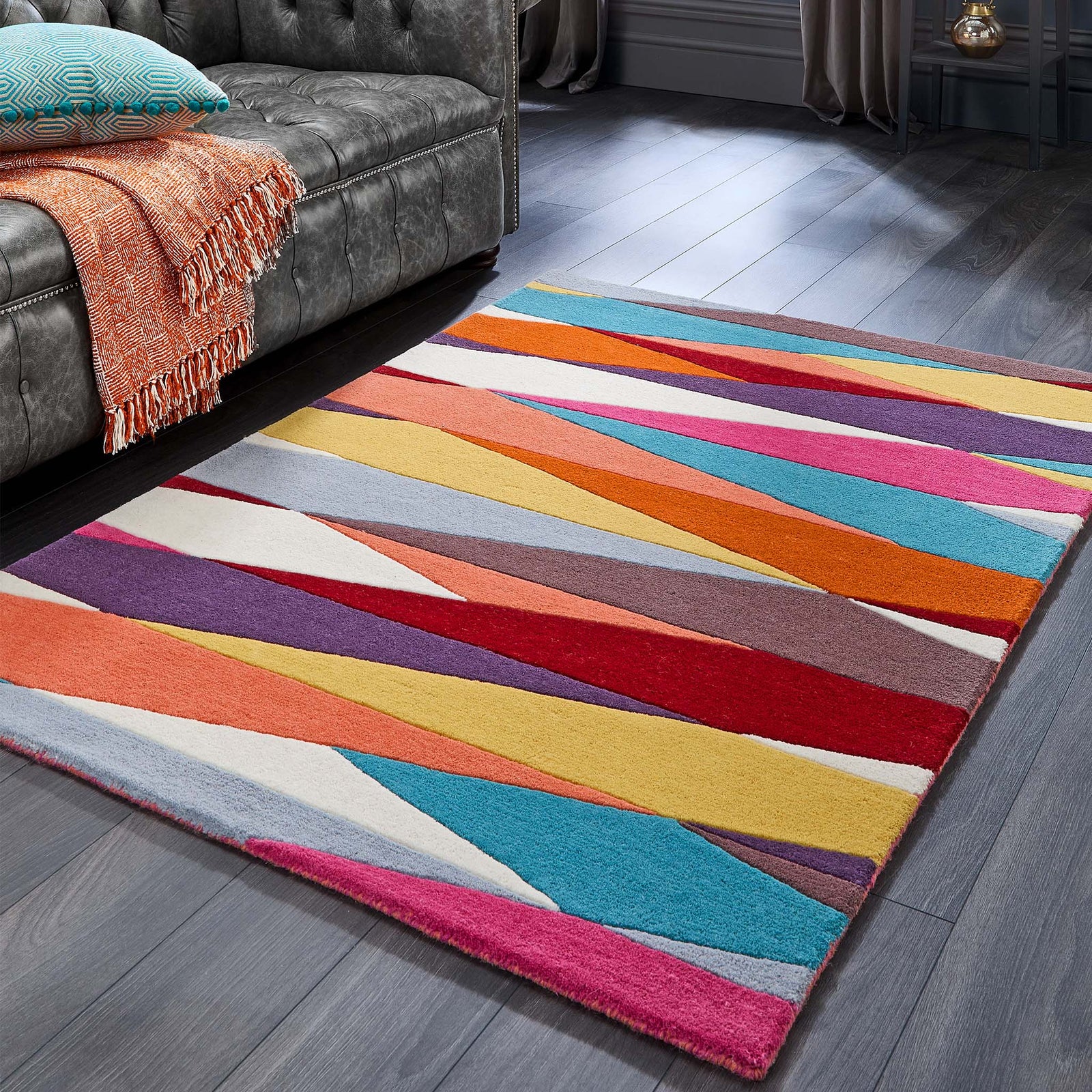 Shard Multi Rug made from 100% wool, featuring a geometric design.  