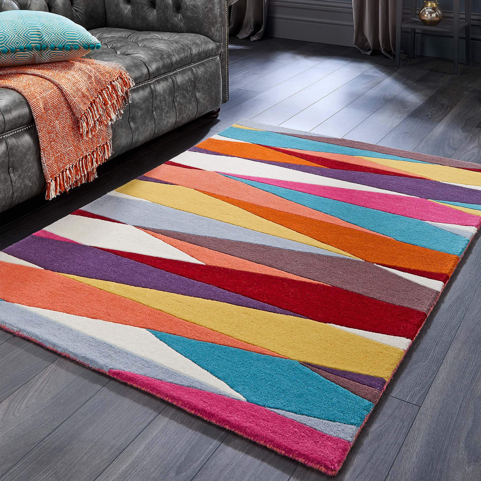 Shard Multi Rug made from 100% wool, featuring a geometric design.  