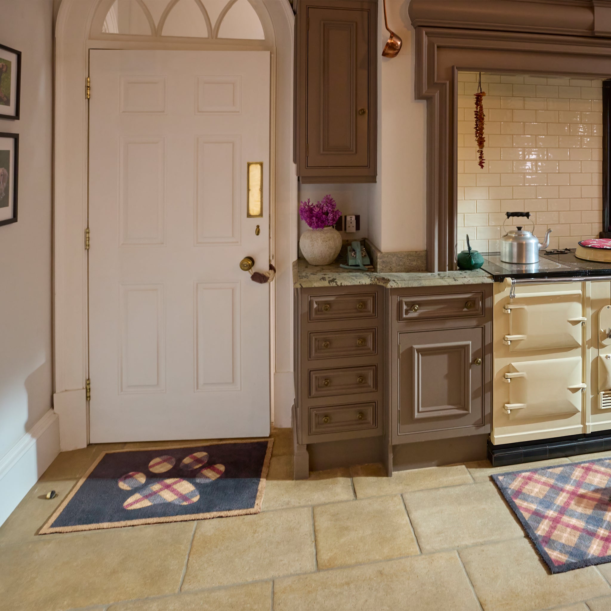 Tartan Paw Navy Washable Doormat