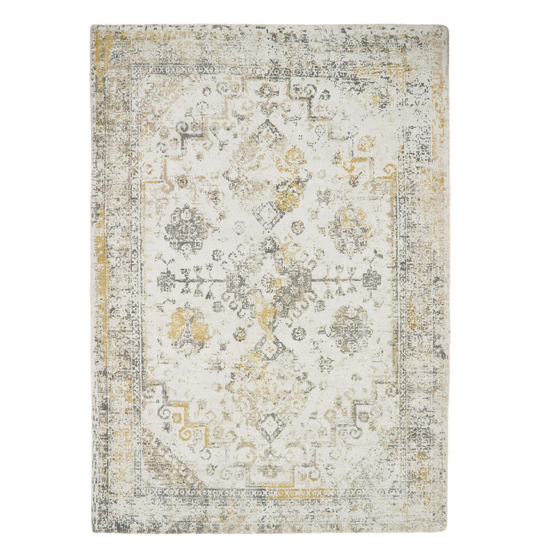 Vogue Light Grey/Ochre Rug made from 100% PET recycled materials, featuring a worn out vintage inspired design.